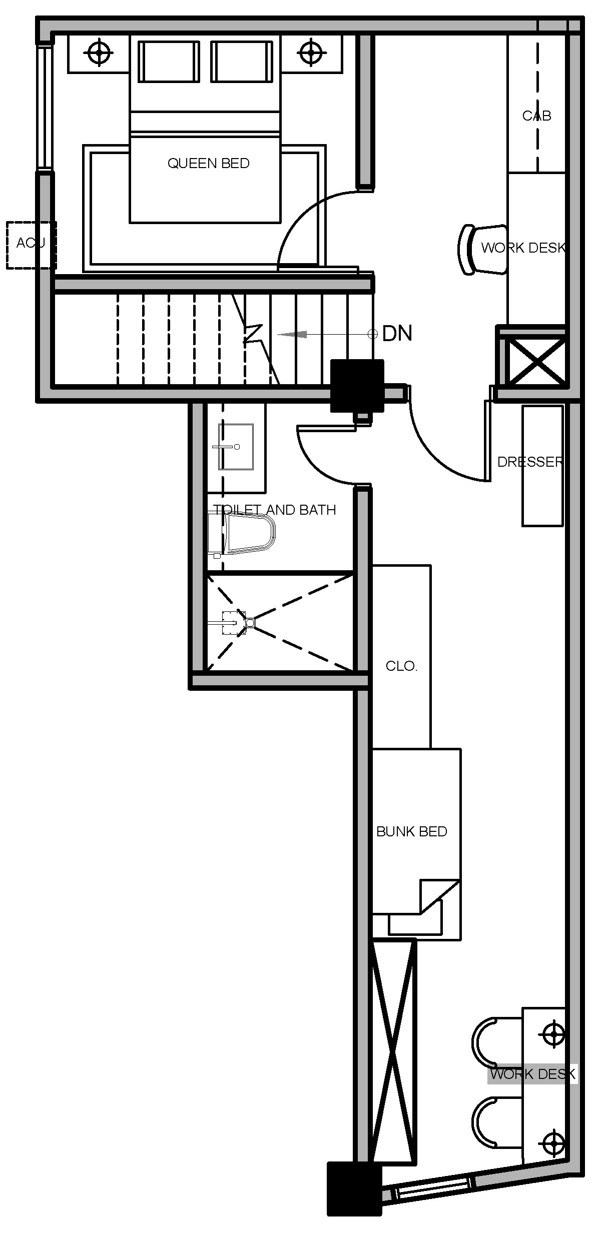 1-Bedroom Loft — Mezzanine floor plan