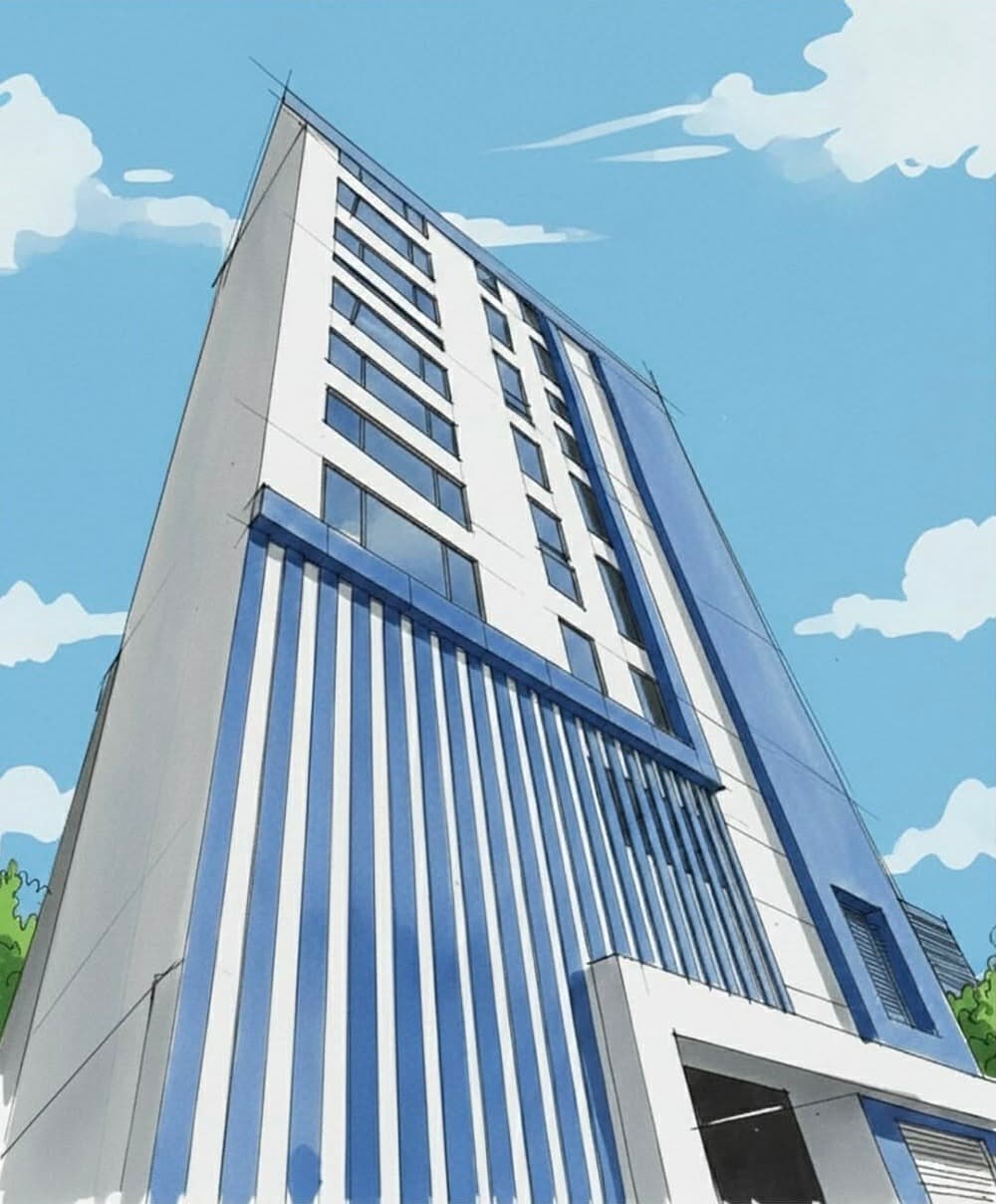 Architect's rendering of Aleevia Carter Residences seen from street level, a slatted facade rising against a bright sky.